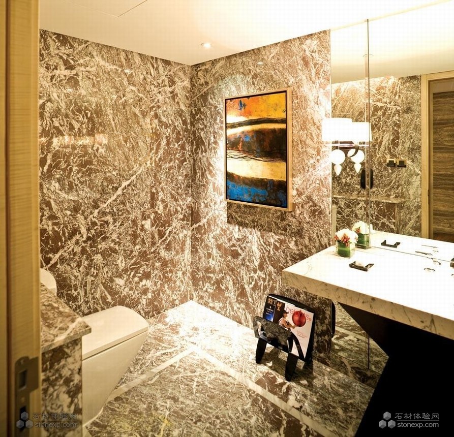天然石材打造风格迥异的洗手间
