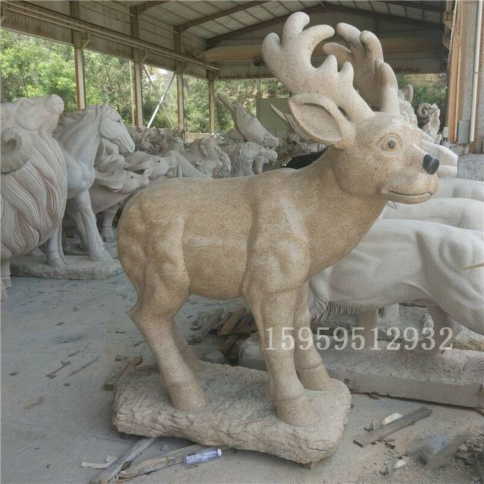 石雕梅花鹿 麋鹿 石雕石头长颈鹿动物雕塑摆件摆设