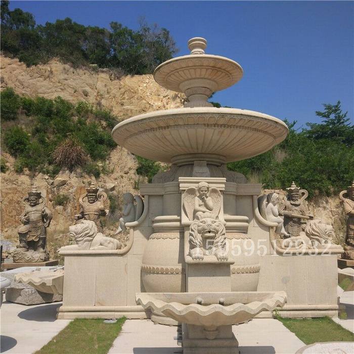 大型欧式石雕喷泉 黄锈石花岗岩石头